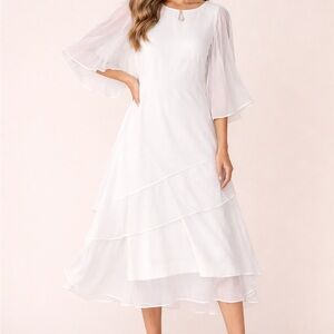 NWT MARINA 3/4 Sleeve Tiered Ruffle Shift Dress